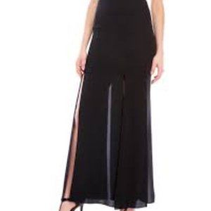 Milly Black Stretch Silk Crepe Maxi Split Hem Long Skirt Women's USA Size 4